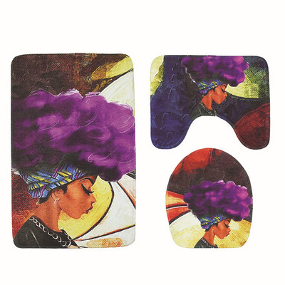 Zeegle Afrički ženski uzorak Tepih Kupaonska Memroy pjena 3 kom Kupaonska prostirka Protuklizna Podna prostirka Kupaonske prostirke Upijajuća prostirka za kupanje