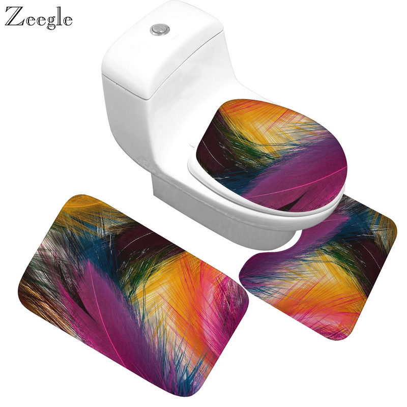 Zeegle set kupaonskih prostirača od 3 komada protiv klizanja, postolje za WC školjku, poklopac za WC školjku, podloga za noge, flanelska mekana upijajuća podloga za kupaonske noge