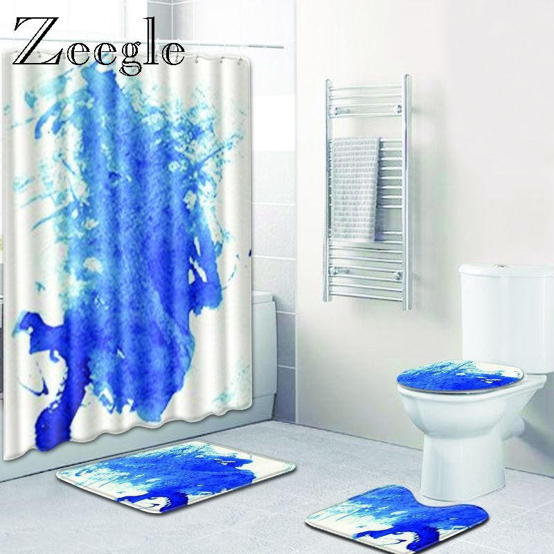 Zeegle otisnute kupaonske prostirke i tepisi Tepih za tuširanje Vodoupijajuća prostirka za kupaonicu Neklizajuće prostirke za kupaonicu Mekana toaletna prostirka Set od 4 komada