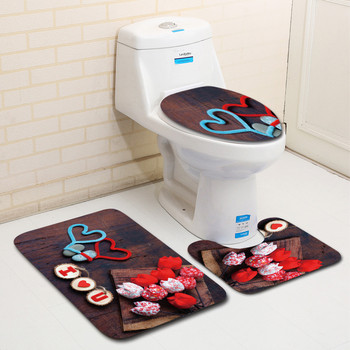 Zeegle Valentine\'s 3Piece/комплект постелки за баня и тоалетна Миещи се тоалетни комплект постелки за баня Противоплъзгащи се килими за баня Подложки
