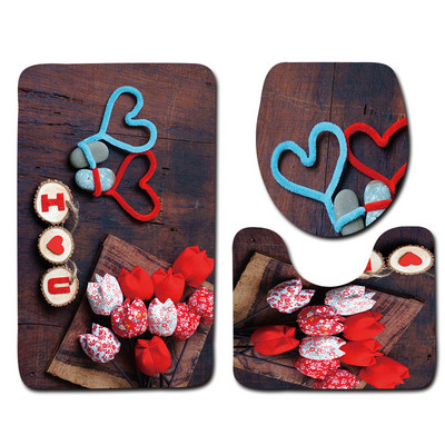 Zeegle Valentine's 3 dab./komplekts paklājiņi vannas istabai un tualetei Mazgājami tualetes vannas paklājiņi Pretslīdes vannas istabas paklāji Grīdas paklāji