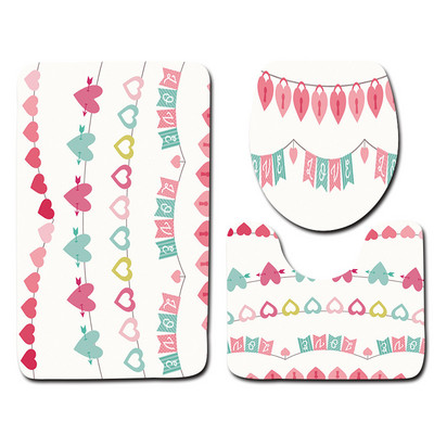 Zeegle Valentine's 3 dab./komplekts paklājiņi vannas istabai un tualetei Mazgājami tualetes vannas paklājiņi Pretslīdes vannas istabas paklāji Grīdas paklāji