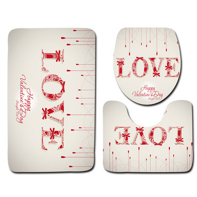 Zeegle Valentine's 3 dab./komplekts paklājiņi vannas istabai un tualetei Mazgājami tualetes vannas paklājiņi Pretslīdes vannas istabas paklāji Grīdas paklāji