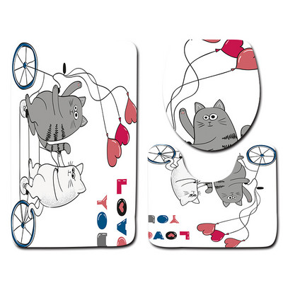 Zeegle Valentine's 3 dab./komplekts paklājiņi vannas istabai un tualetei Mazgājami tualetes vannas paklājiņi Pretslīdes vannas istabas paklāji Grīdas paklāji