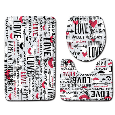 Zeegle Valentine's 3 dab./komplekts paklājiņi vannas istabai un tualetei Mazgājami tualetes vannas paklājiņi Pretslīdes vannas istabas paklāji Grīdas paklāji