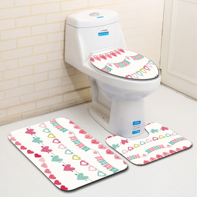 Zeegle Valentine's 3 dab./komplekts paklājiņi vannas istabai un tualetei Mazgājami tualetes vannas paklājiņi Pretslīdes vannas istabas paklāji Grīdas paklāji