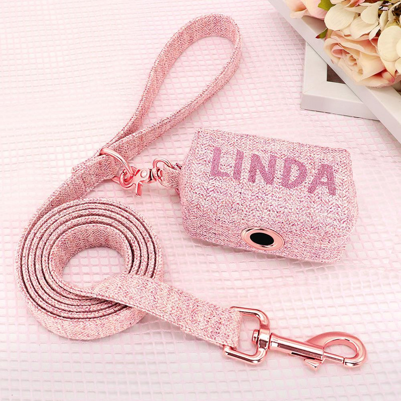 Personalizirani dozator vrećica za kućne ljubimce i set uzice za pse, prijenosni prilagođeni držač vrećice za mačju kakicu s povodcem za hodanje s ugraviranim imenom