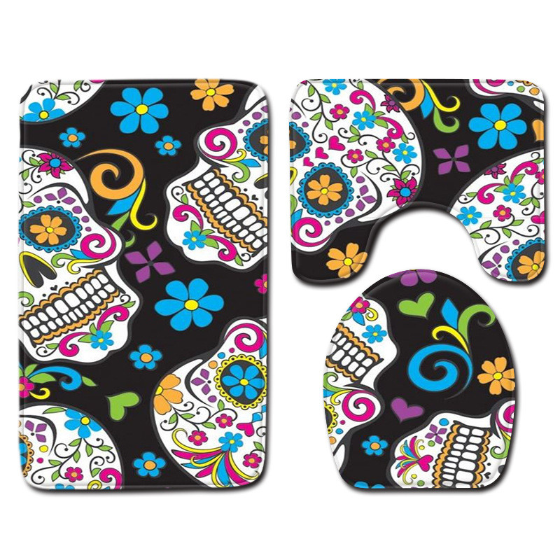 Suger Skull 3 kom Prostirka za kupaonicu Tepih za Noć vještica Kupaonska prostirka Protuklizna WC prostirka Set Navlaka za WC školjku Dodaci Božićni darovi