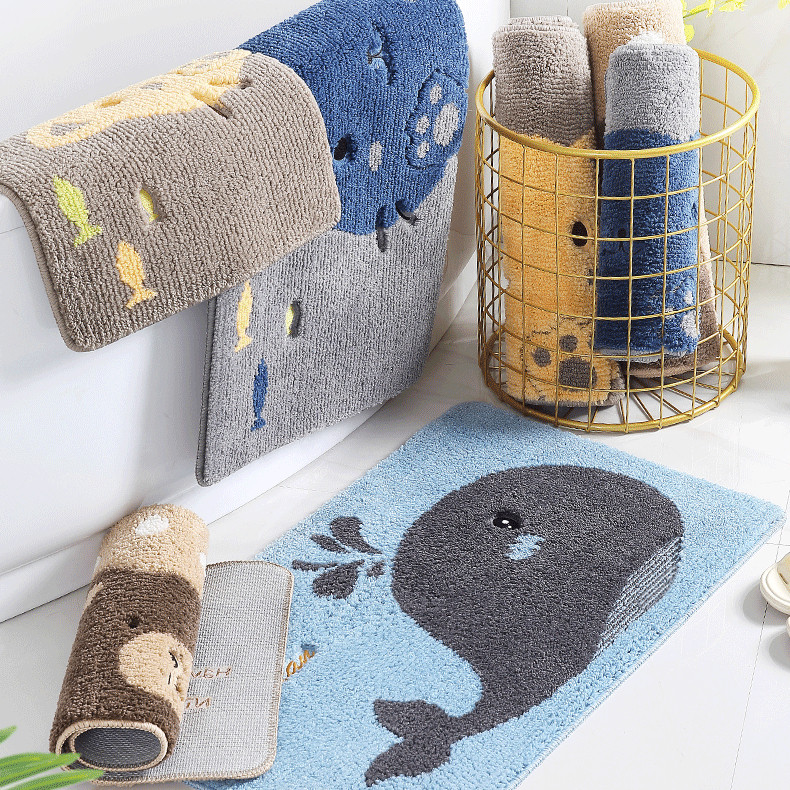 Prostirka za kupaonicu s crtanim motivima, upijajuća podloga za vrata, kućna kupaonska vrata, protuklizna pahuljasta, mekana kupaonska ukrasna podloga