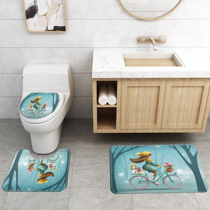 Komplet prostirki za kupanje s ispisanim crtanim motivima Dekorativna zavjesa za kupaonicu Neklizajuće prostirke za kupaonicu ​Prostirka za poklopac WC školjke Komplet prostirki za kupaonicu Kupaonski tepih Se