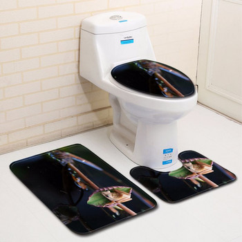 Zeegle 3D Printed Forg Комплект постелки за баня Bahtroom Entrance Mat Doormat Полиестерно покритие за тоалетна седалка Тоалетна декорация постелка Миещ се килим