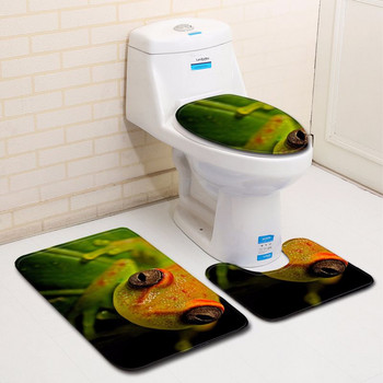Zeegle 3D Printed Forg Комплект постелки за баня Bahtroom Entrance Mat Doormat Полиестерно покритие за тоалетна седалка Тоалетна декорация постелка Миещ се килим