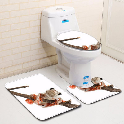 Zeegle 3D Printed Forg vannas istabas paklājiņa komplekts Bahtroom ieejas paklājiņš Durvju paklājiņš Poliestera tualetes sēdekļa pārklājs tualetes dekoru paklājiņš mazgājams paklājs
