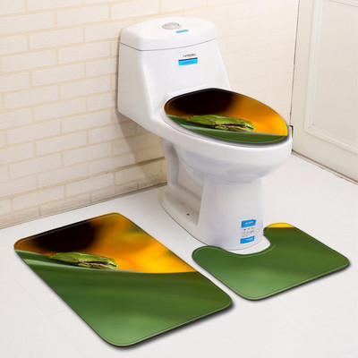 Zeegle 3D Printed Forg vannas istabas paklājiņa komplekts Bahtroom ieejas paklājiņš Durvju paklājiņš Poliestera tualetes sēdekļa pārklājs tualetes dekoru paklājiņš mazgājams paklājs