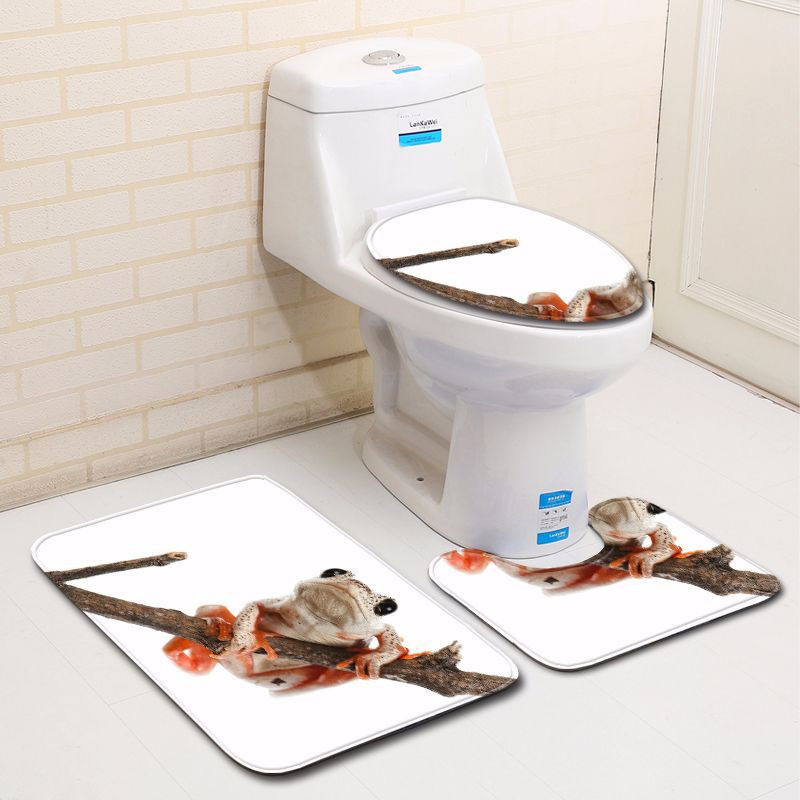 Zeegle 3D Printed Forg vannas istabas paklājiņa komplekts Bahtroom ieejas paklājiņš Durvju paklājiņš Poliestera tualetes sēdekļa pārklājs tualetes dekoru paklājiņš mazgājams paklājs