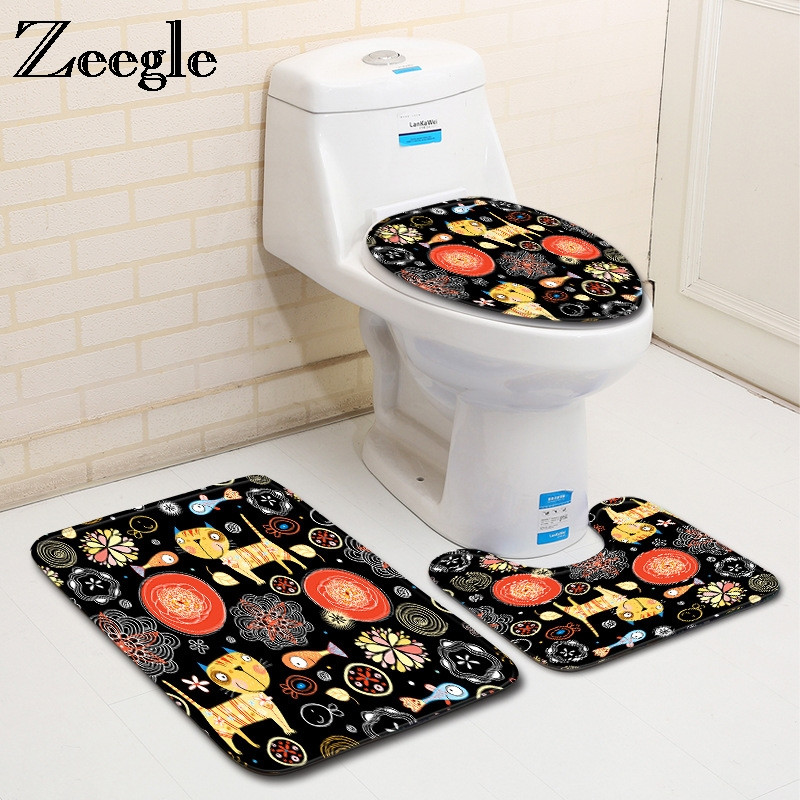Zeegle Set kupaonskih prostirki od 3 komada Božićni uzorak Prostirka za kupaonicu Protuklizna prostirka za tuširanje WC prostirke Poklopac Upijajući tepih za kupaonicu