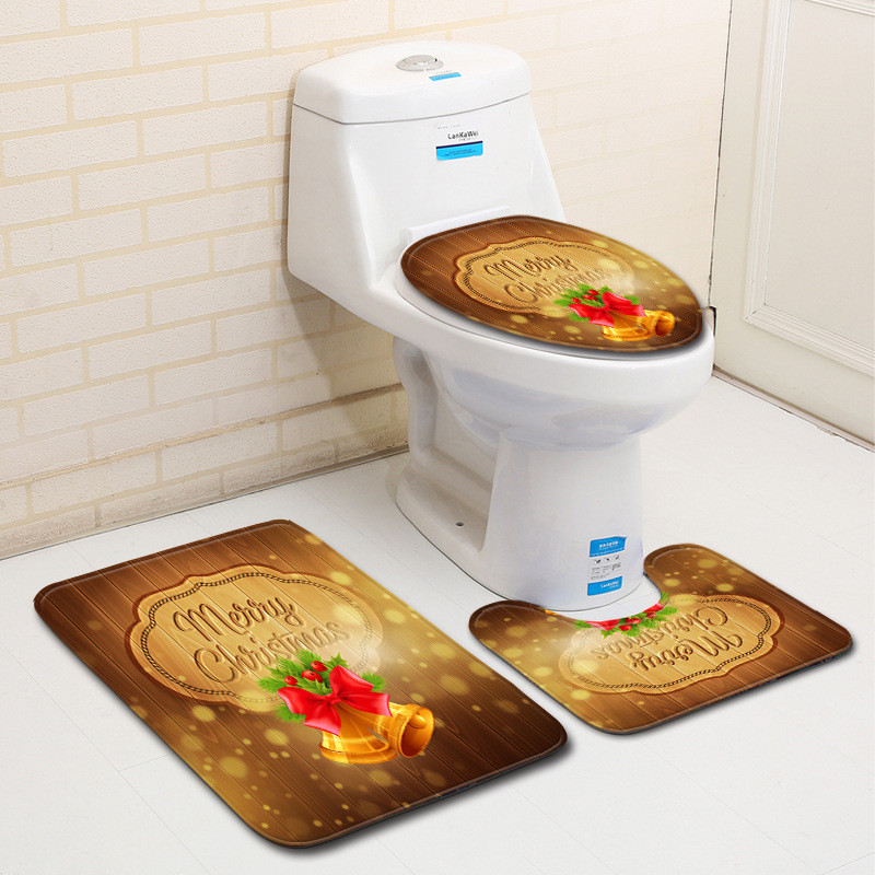 Zeegle Set kupaonskih prostirki od 3 komada Božićni uzorak Prostirka za kupaonicu Protuklizna prostirka za tuširanje WC prostirke Poklopac Upijajući tepih za kupaonicu