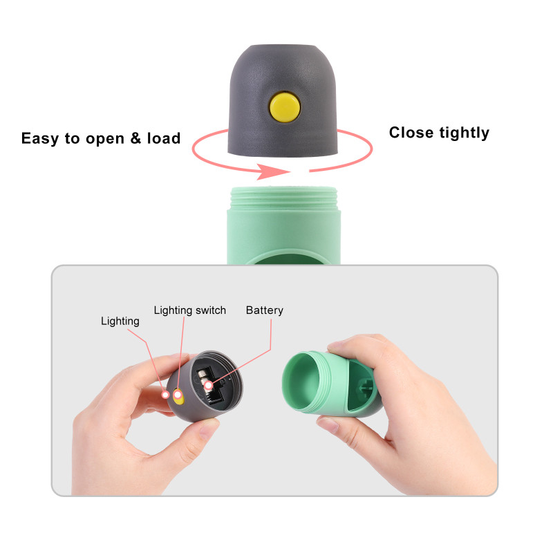 Lolojumdzīvnieku suņu noārdāmu izkārnījumu maisiņu dozators LED gaismas dozators Drošs, netoksisks āra atkritumu atkritumiem un sadzīves tīrīšana
