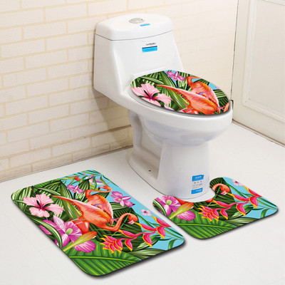 Zeegle Flamingo serija Kupaonski tepisi s uzorkom 3 komada Neklizajuće podne prostirke Prostirke za kupaonicu od mikrovlakana Perive toaletne prostirke Poklopac