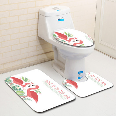 Zeegle Flamingo serija Kupaonski tepisi s uzorkom 3 komada Neklizajuće podne prostirke Prostirke za kupaonicu od mikrovlakana Perive toaletne prostirke Poklopac