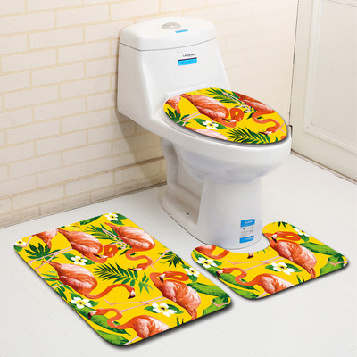 Zeegle Flamingo serija Kupaonski tepisi s uzorkom 3 komada Neklizajuće podne prostirke Prostirke za kupaonicu od mikrovlakana Perive toaletne prostirke Poklopac
