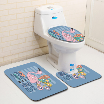 Zeegle Flamingo serija Kupaonski tepisi s uzorkom 3 komada Neklizajuće podne prostirke Prostirke za kupaonicu od mikrovlakana Perive toaletne prostirke Poklopac