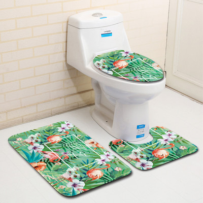 Zeegle Flamingo serija Kupaonski tepisi s uzorkom 3 komada Neklizajuće podne prostirke Prostirke za kupaonicu od mikrovlakana Perive toaletne prostirke Poklopac