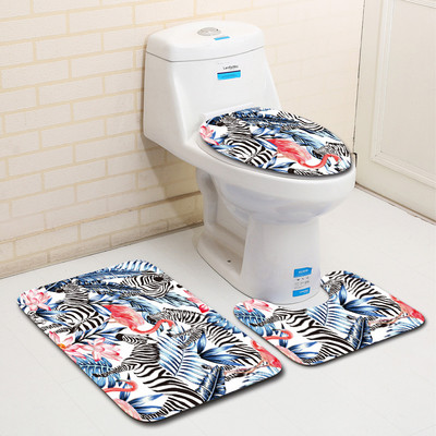 Zeegle Flamingo serija Kupaonski tepisi s uzorkom 3 komada Neklizajuće podne prostirke Prostirke za kupaonicu od mikrovlakana Perive toaletne prostirke Poklopac