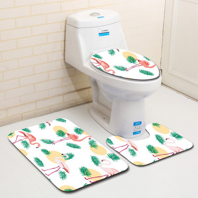 Zeegle Flamingo serija Kupaonski tepisi s uzorkom 3 komada Neklizajuće podne prostirke Prostirke za kupaonicu od mikrovlakana Perive toaletne prostirke Poklopac