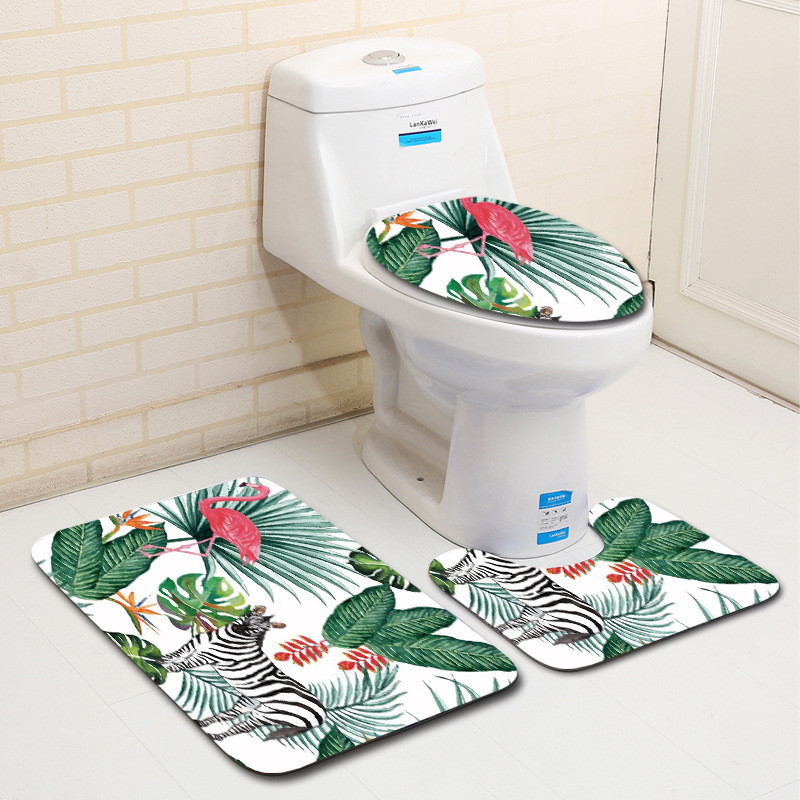 Zeegle Flamingo serija Kupaonski tepisi s uzorkom 3 komada Neklizajuće podne prostirke Prostirke za kupaonicu od mikrovlakana Perive toaletne prostirke Poklopac