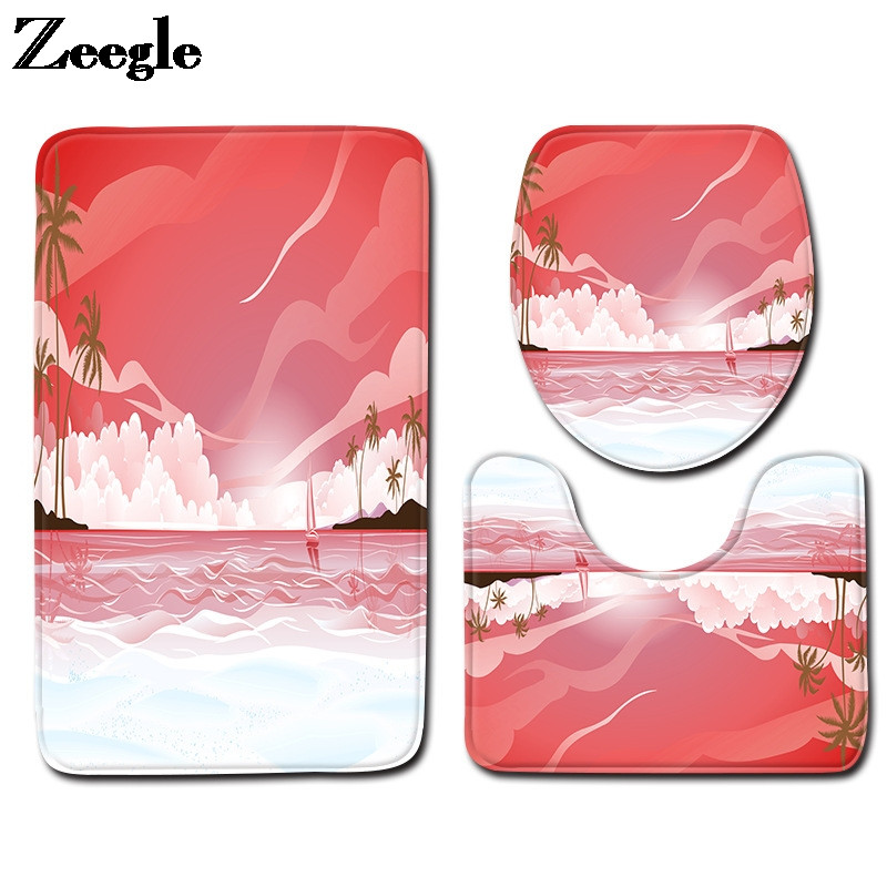 Otirač za WC školjku u kupaonici Dekoracija doma Otirač za kupaonicu za pejzažni ispis Jastuk za WC sjedalo Protuklizni vodootporni set tepiha