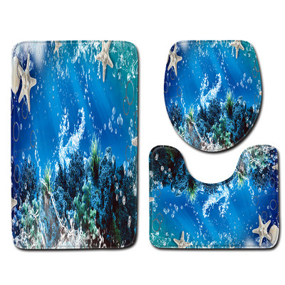 Zeegle New Ocean World Set prostirki za kupaonicu 3D print prostirka za tuširanje za WC Dekor Periva prostirka za noge Poklopac Navlaka za WC školjku Kupaonska moderna prostirka