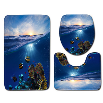 Zeegle New Ocean World Set prostirki za kupaonicu 3D print prostirka za tuširanje za WC Dekor Periva prostirka za noge Poklopac Navlaka za WC školjku Kupaonska moderna prostirka