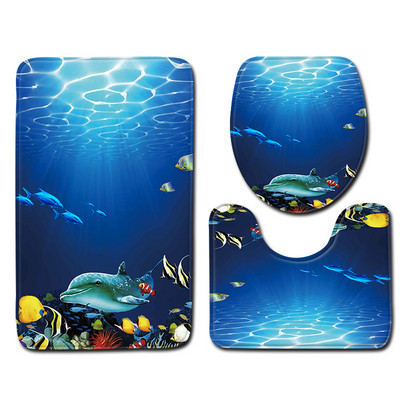 Zeegle New Ocean World Set prostirki za kupaonicu 3D print prostirka za tuširanje za WC Dekor Periva prostirka za noge Poklopac Navlaka za WC školjku Kupaonska moderna prostirka