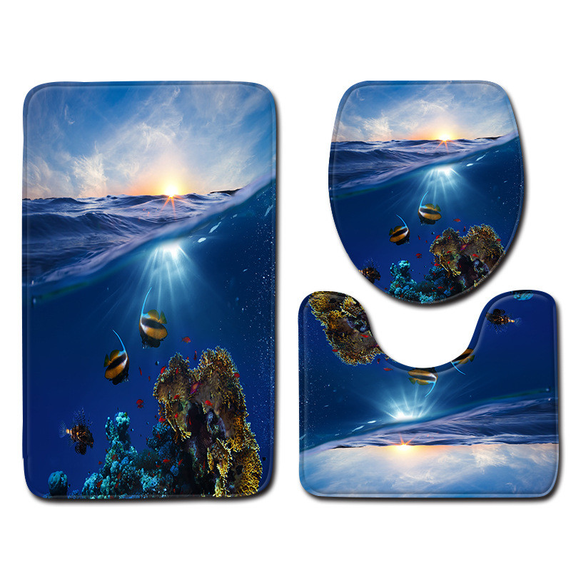 Zeegle New Ocean World Set prostirki za kupaonicu 3D print prostirka za tuširanje za WC Dekor Periva prostirka za noge Poklopac Navlaka za WC školjku Kupaonska moderna prostirka