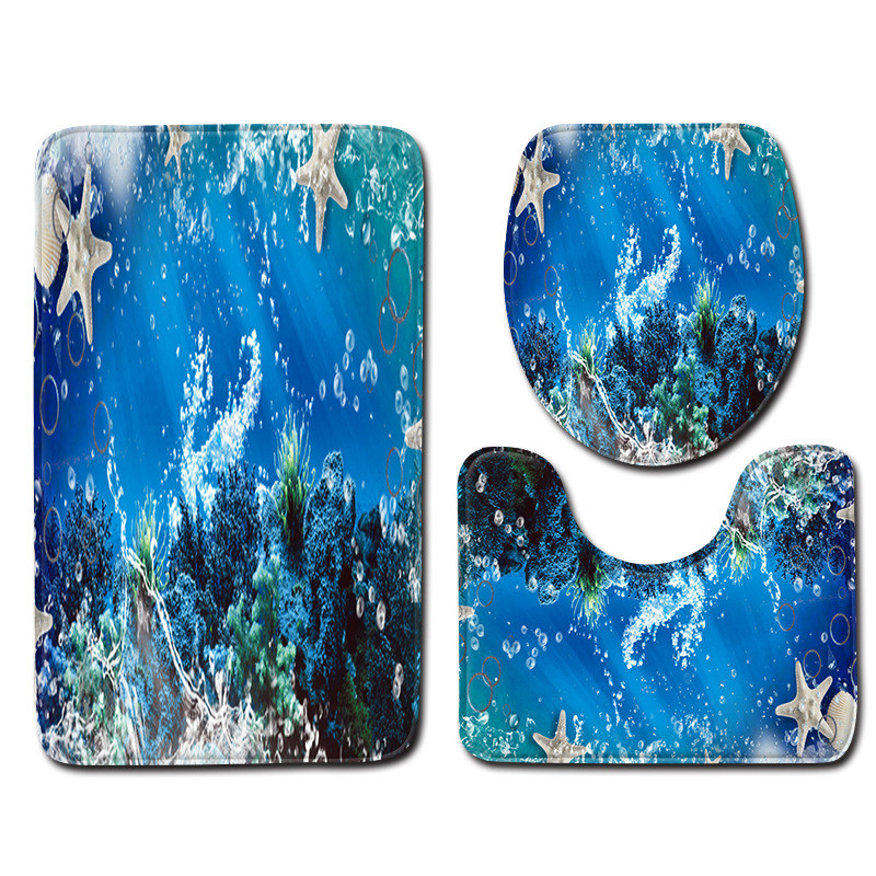 Zeegle New Ocean World Set prostirki za kupaonicu 3D print prostirka za tuširanje za WC Dekor Periva prostirka za noge Poklopac Navlaka za WC školjku Kupaonska moderna prostirka
