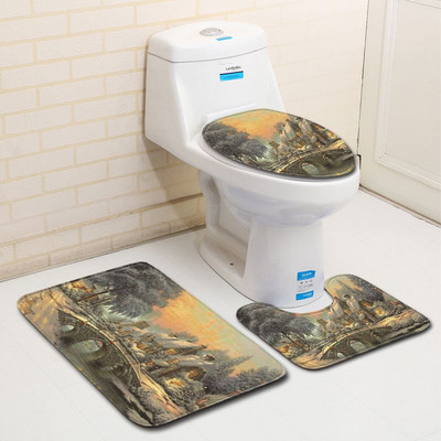 Zeegle 3kom tepisi Kupaonska navlaka za WC sjedalo Upijajuće prostirke za WC Neklizajuća kupaonska prostirka Set prostirki za kupaonicu Flanelske podne prostirke