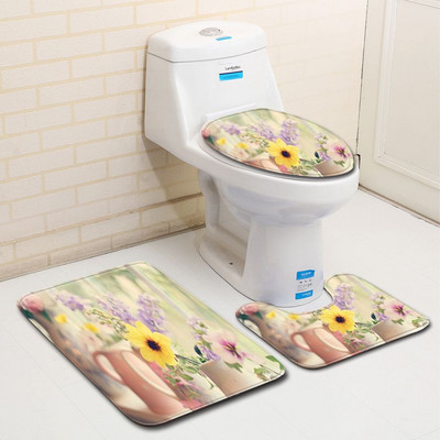 Zeegle 3kom tepisi Kupaonska navlaka za WC sjedalo Upijajuće prostirke za WC Neklizajuća kupaonska prostirka Set prostirki za kupaonicu Flanelske podne prostirke