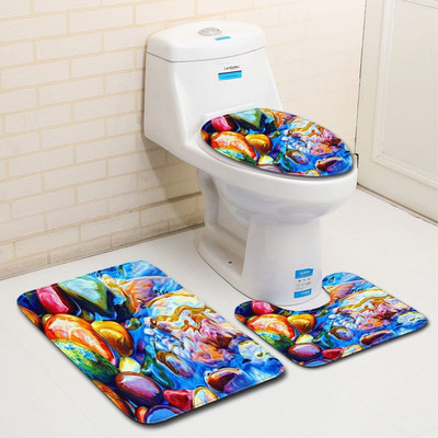 Zeegle 3kom tepisi Kupaonska navlaka za WC sjedalo Upijajuće prostirke za WC Neklizajuća kupaonska prostirka Set prostirki za kupaonicu Flanelske podne prostirke