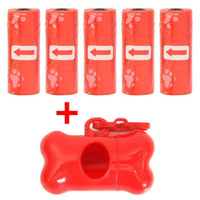 Mājdzīvnieku izkārnījumu maisiņi Vienreizlietojamie suņu atkritumu maisi Lielapjoma maisiņi ar siksnu un kaulu maisiņu dozatoru 5 ruļļi (75 gab.) Maisiņi ar ķepu nospiedumiem