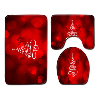 Zeegle Božićna prostirka od 3 komada Set kupaonskih prostirki Podnožje za prostirku Poklopac za WC školjku Flanelska protuklizna prostirka za kupaonicu Proizvod za uređenje doma Kupaonica