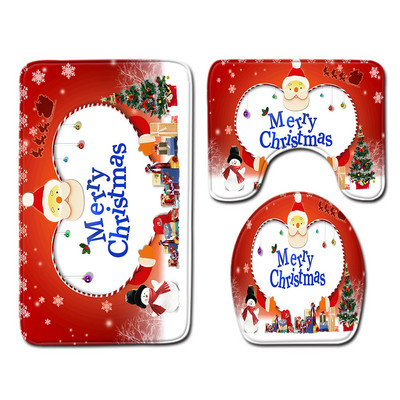 Zeegle Božićna prostirka od 3 komada Set kupaonskih prostirki Podnožje za prostirku Poklopac za WC školjku Flanelska protuklizna prostirka za kupaonicu Proizvod za uređenje doma Kupaonica