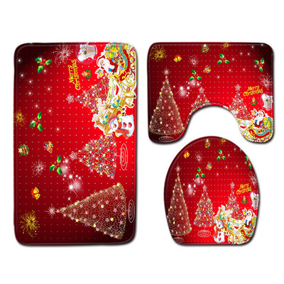Zeegle Božićna prostirka od 3 komada Set kupaonskih prostirki Podnožje za prostirku Poklopac za WC školjku Flanelska protuklizna prostirka za kupaonicu Proizvod za uređenje doma Kupaonica