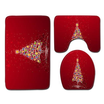 Zeegle Božićna prostirka od 3 komada Set kupaonskih prostirki Podnožje za prostirku Poklopac za WC školjku Flanelska protuklizna prostirka za kupaonicu Proizvod za uređenje doma Kupaonica