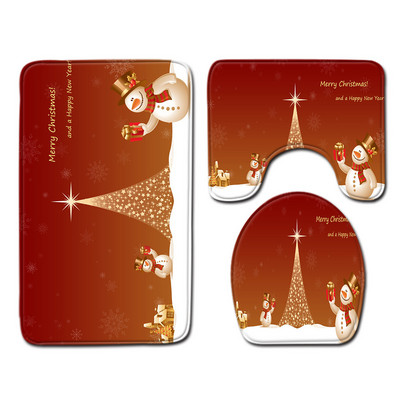 Zeegle Božićna prostirka od 3 komada Set kupaonskih prostirki Podnožje za prostirku Poklopac za WC školjku Flanelska protuklizna prostirka za kupaonicu Proizvod za uređenje doma Kupaonica