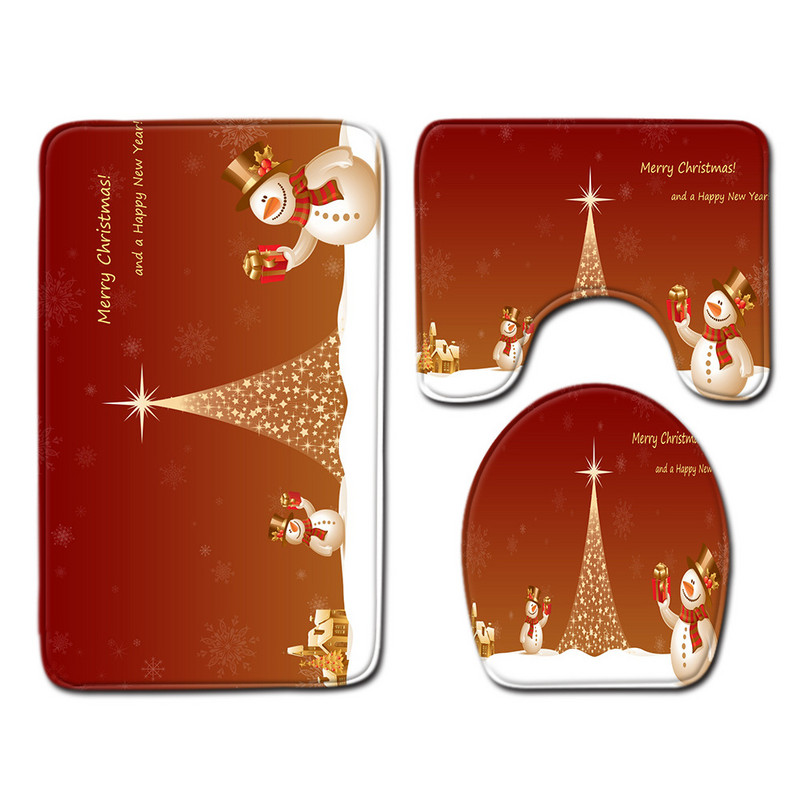 Zeegle Božićna prostirka od 3 komada Set kupaonskih prostirki Podnožje za prostirku Poklopac za WC školjku Flanelska protuklizna prostirka za kupaonicu Proizvod za uređenje doma Kupaonica