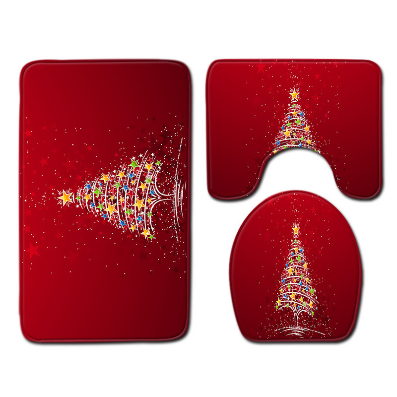 Zeegle Božićna prostirka od 3 komada Set kupaonskih prostirki Podnožje za prostirku Poklopac za WC školjku Flanelska protuklizna prostirka za kupaonicu Proizvod za uređenje doma Kupaonica
