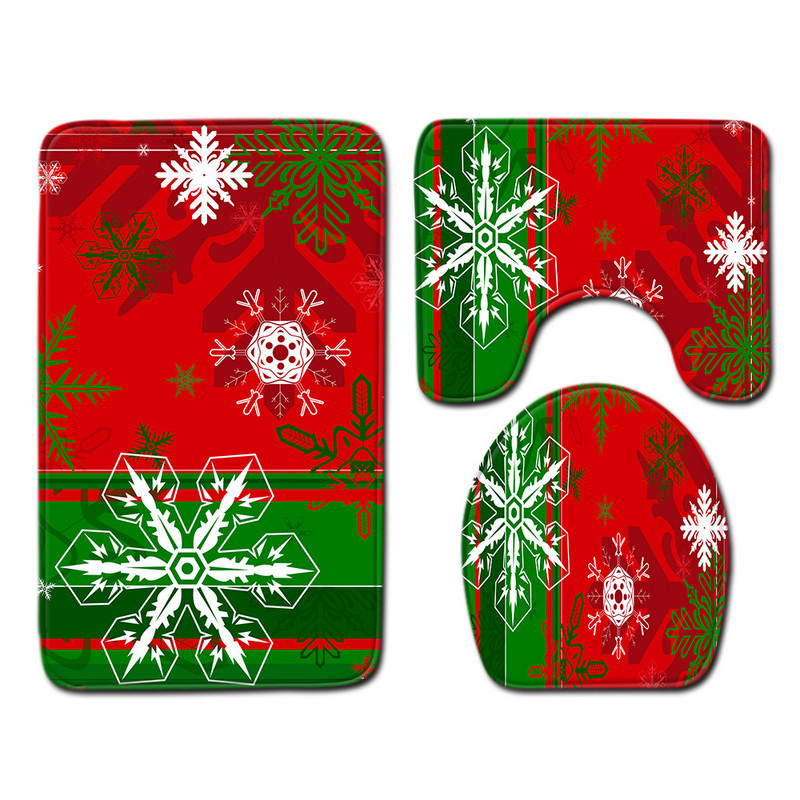 Zeegle Božićna prostirka od 3 komada Set kupaonskih prostirki Podnožje za prostirku Poklopac za WC školjku Flanelska protuklizna prostirka za kupaonicu Proizvod za uređenje doma Kupaonica