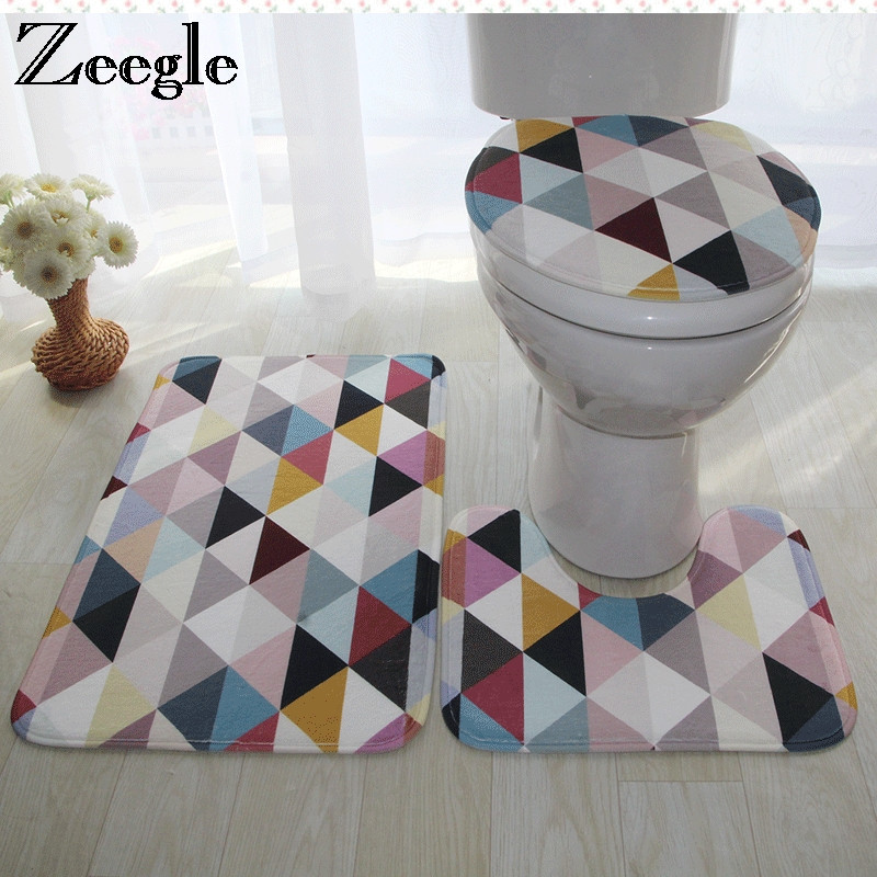 Zeegle Set prostirki za kupaonicu od 3 komada WC prostirke Neklizajući tepih za kupaonicu Poklopac poklopca WC školjke Otirači za noge Upijajuće kupaonske prostirke Prostirke za kupaonicu