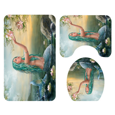 3D Sea World Drukāts delfīnu vannas paklājiņš, absorbējošs vannas istabas grīdas paklājiņš tualetes paklājs, neslīdošs dušas grīdas paklāji tualetes sēdekļa spilvens